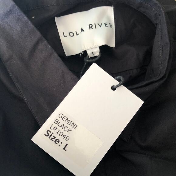 Lola River Anthropologie Shirt Large Black Button Classic Capsule Tunic Twist - Picture 7 of 10